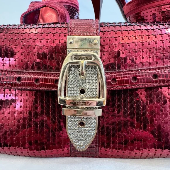 Rare Gucci Broadway Bordeaux Burgundy Velvet Sequins Clutch and Heels Set 6.5 - Picture 3 of 16